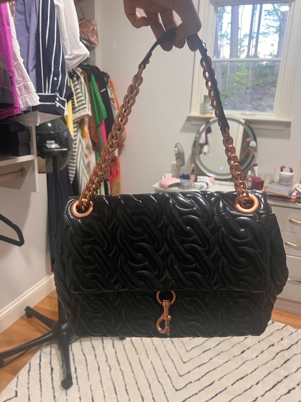 Rebecca Minkoff Quilted Black Shoulder Bag with Rose Gold Hardware